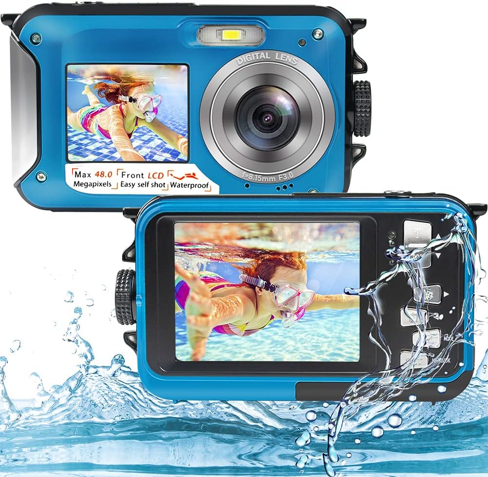 Underwater Camera 2.7K 48MP Waterproof Dual Screen Digital with Self-Timer and 16X Digital Zoom Pack of 2 T75213