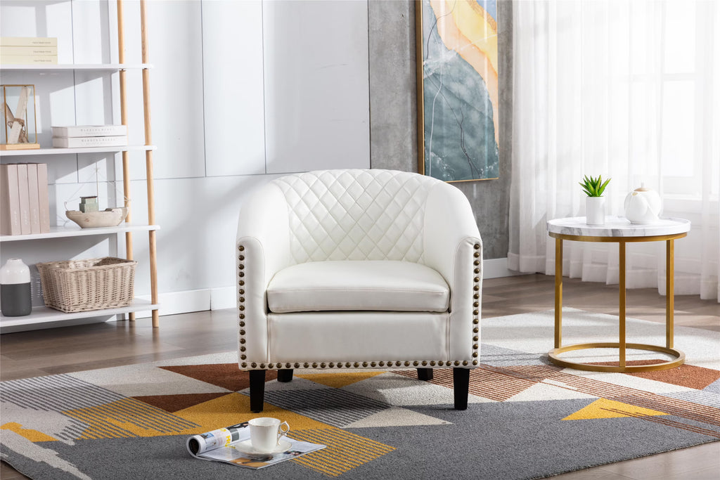 White PU Leather Barrel Club Chair with Solid Wood Legs G608809