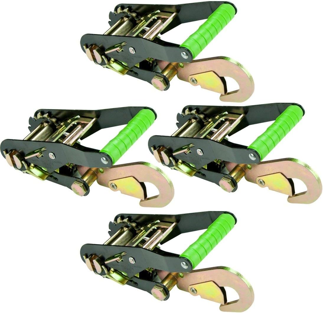 Ratchet Buckle with Snap Hook, 2 Inch Wide, High-Viz, 4 Pack Q811461