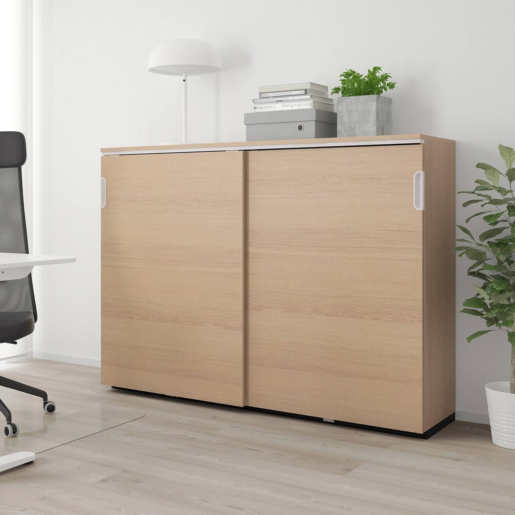 White Stained Oak Veneer Cabinet with Sliding Doors K4651