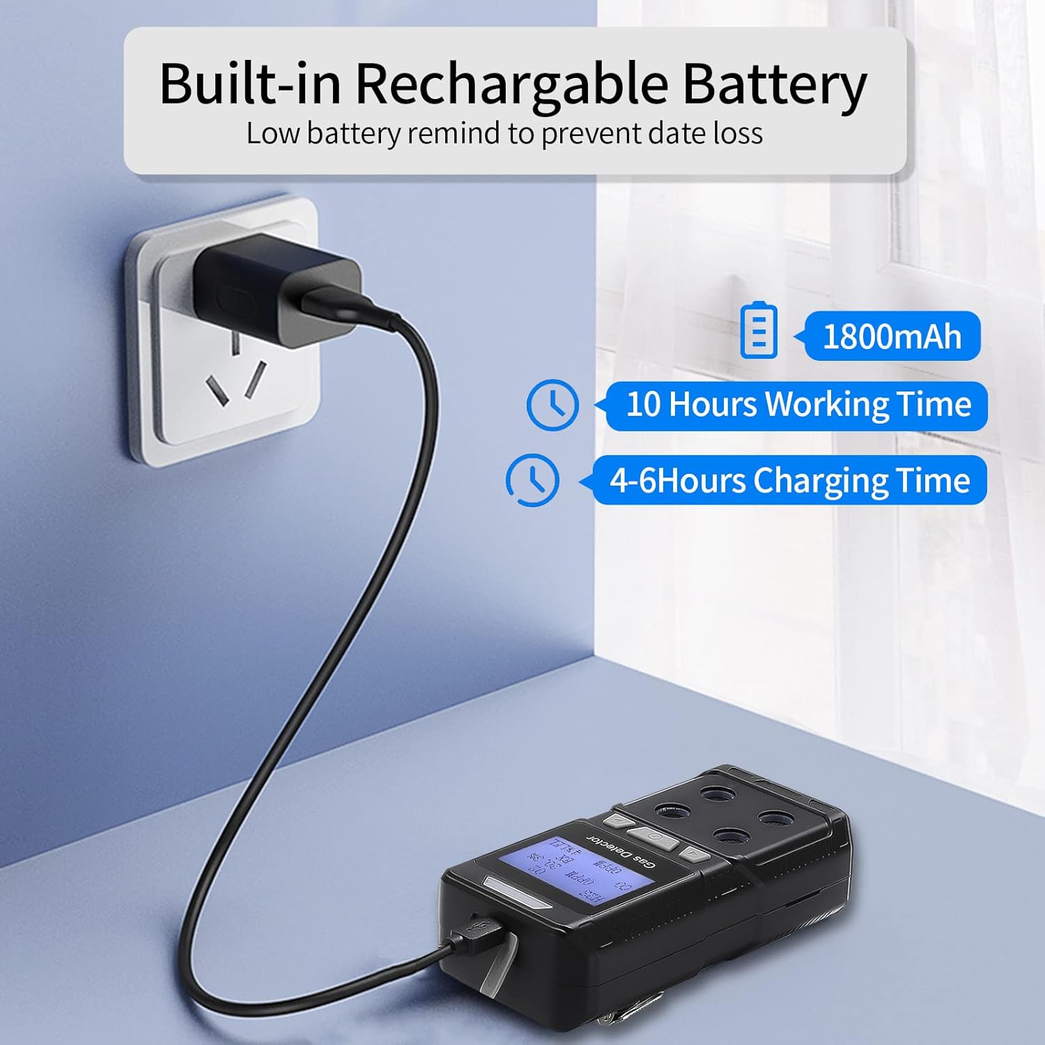 Portable 4 Gas Detector, Rechargeable Multi Gas Monitor, EX O2 H2S CO 4 in 1 Gas Meter H4633