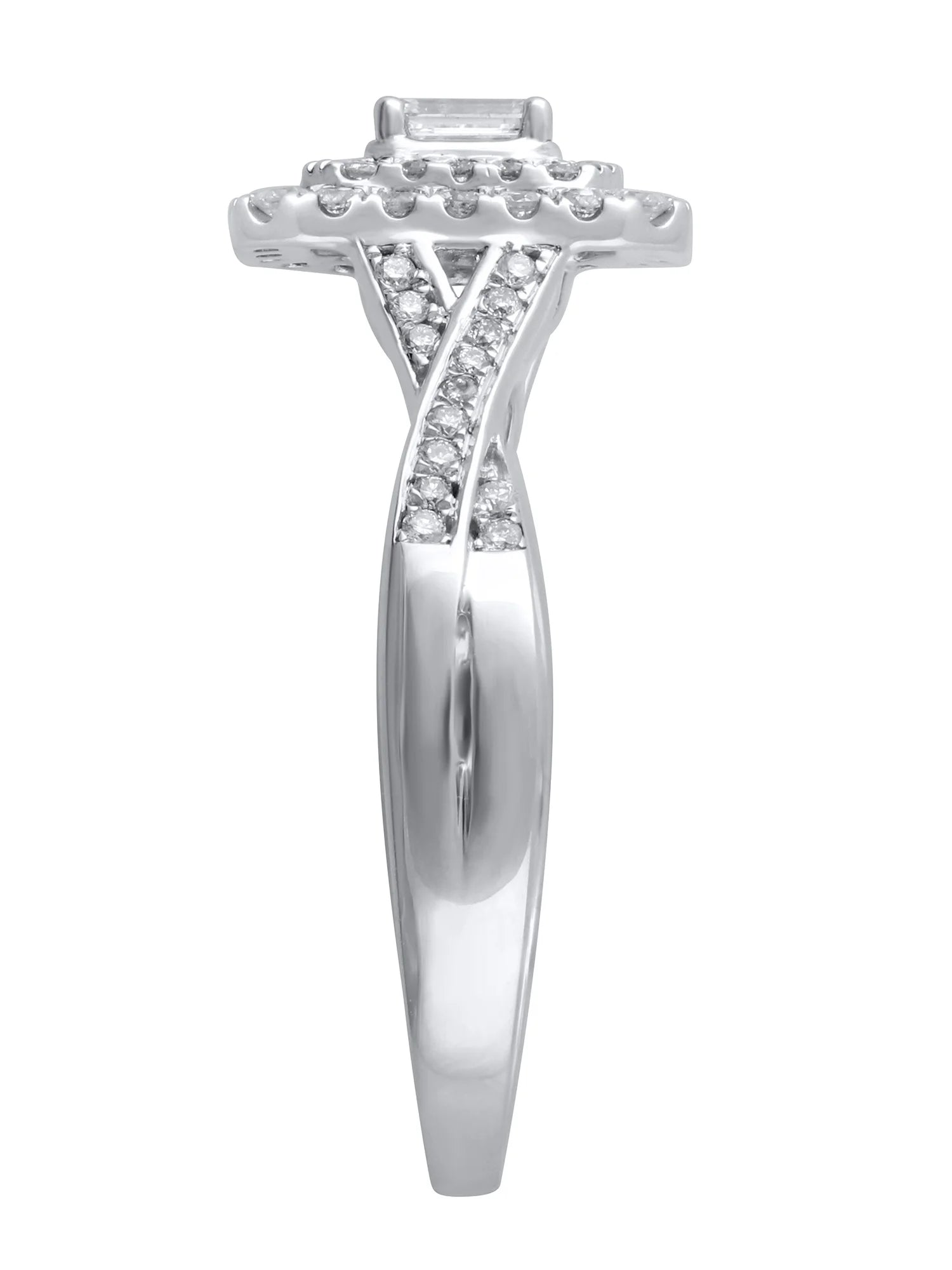 10kt White Gold Emerald Cut Diamond Engagement Ring I423