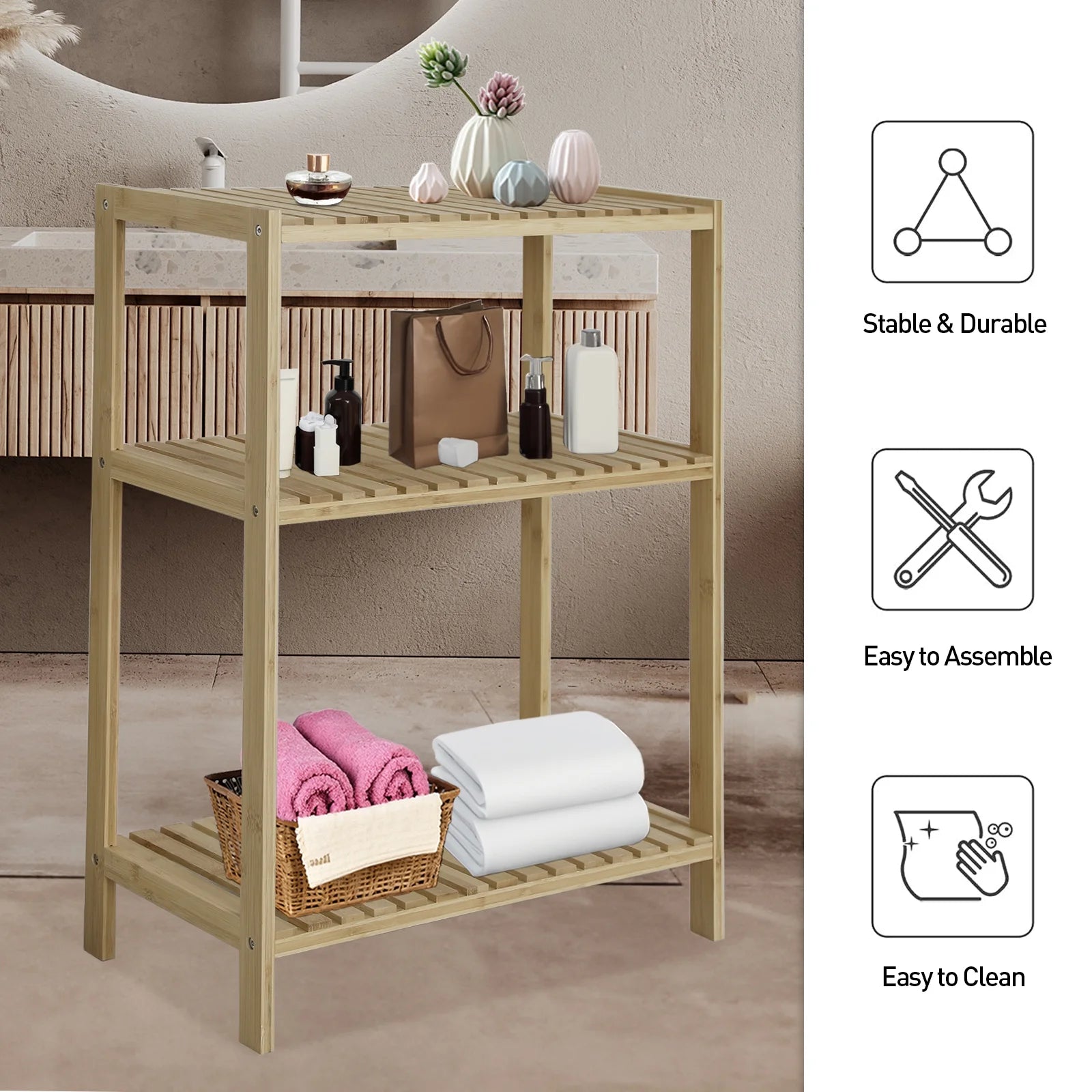 Bamboo Storage Shelf with Display Rack, 23"x10"x27" Natural J735213