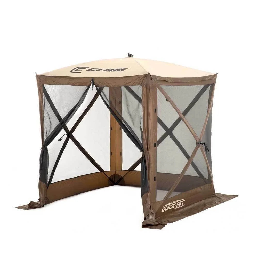 Used Brown Portable Camping Gazebo Canopy Shelter C36222
