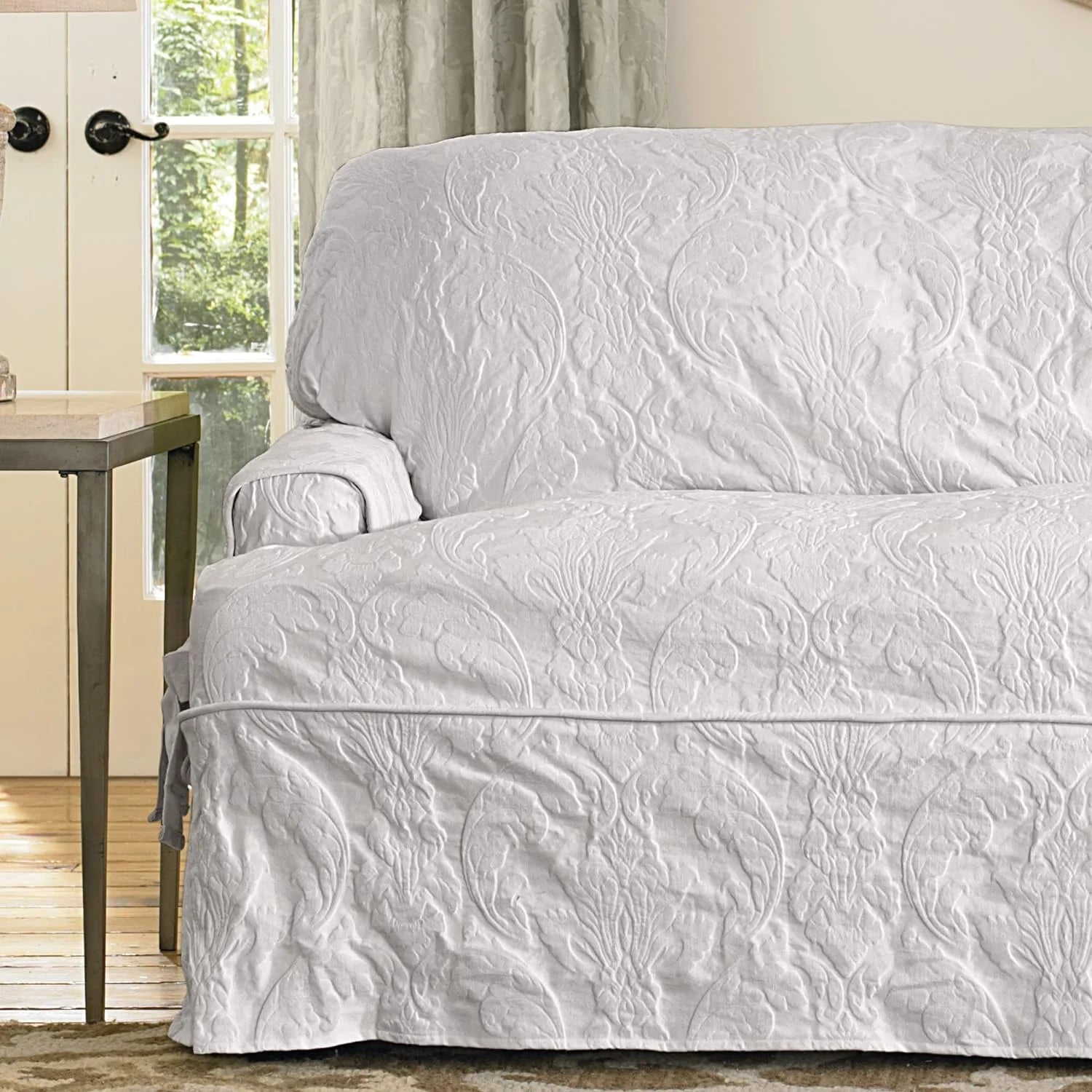 White T-Cushion Sofa Slipcover C3261