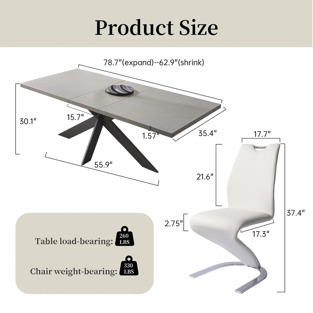 Extendable Rectangular Dining Table with 6 Leather Upholstered Dining Chairs K84959