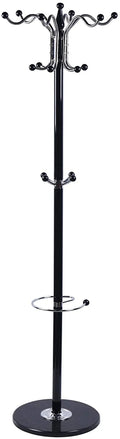Black Metal Coat Tree with 16 Hooks and Marble Base O950071
