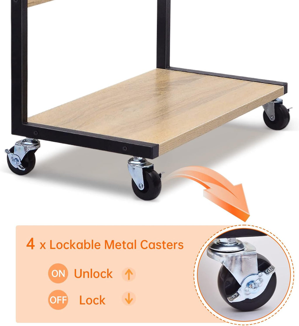Oak Color C-Shaped Computer Tower Stand with 4 Lockable Wheels P709529