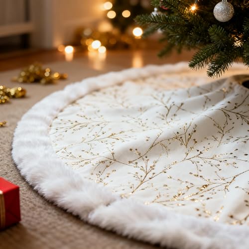 48inch White Faux Fur Christmas Tree Skirt T9430