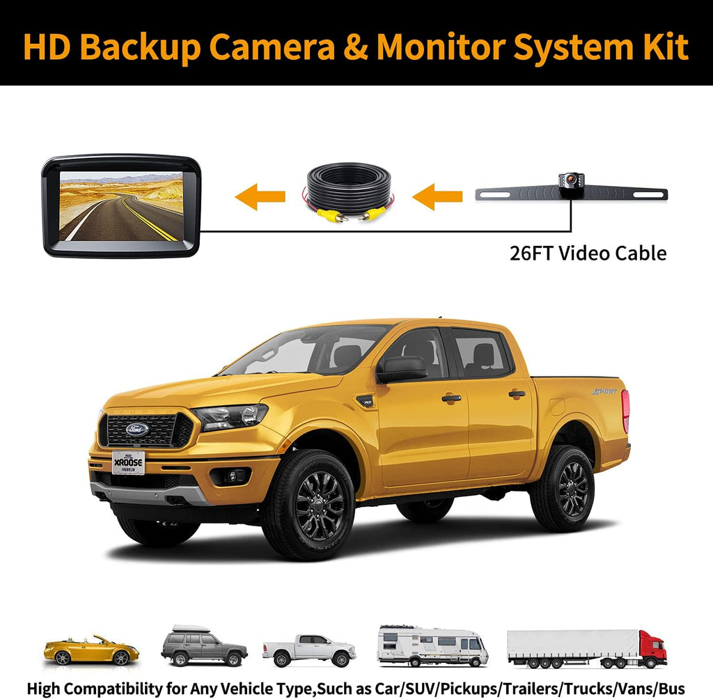 5 Monitor with 1080P Backup Camera for Truck, License Plate 149° Rear View Kits, IP69 Waterproof, Wired Pack of 2 E577