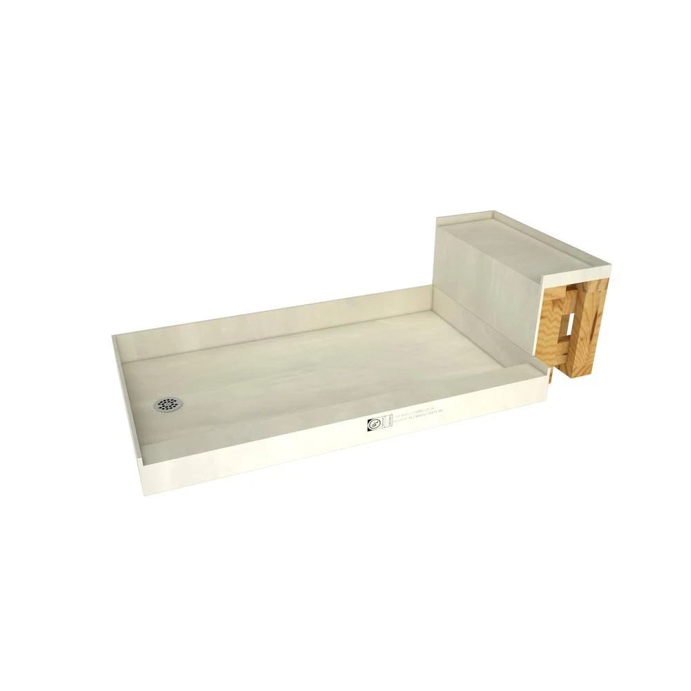 Single Threshold Shower Base with Bench and Drain Plate B5131