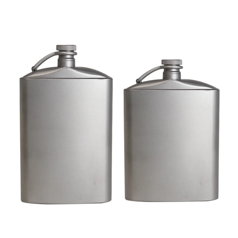 Titanium Flask Hip Flagon with Screw Clip Ultralight Flat Bottle with Ti Funnel P463