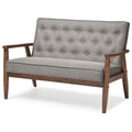 Faux Leather Tufted Loveseat in Gray and Walnut G2875