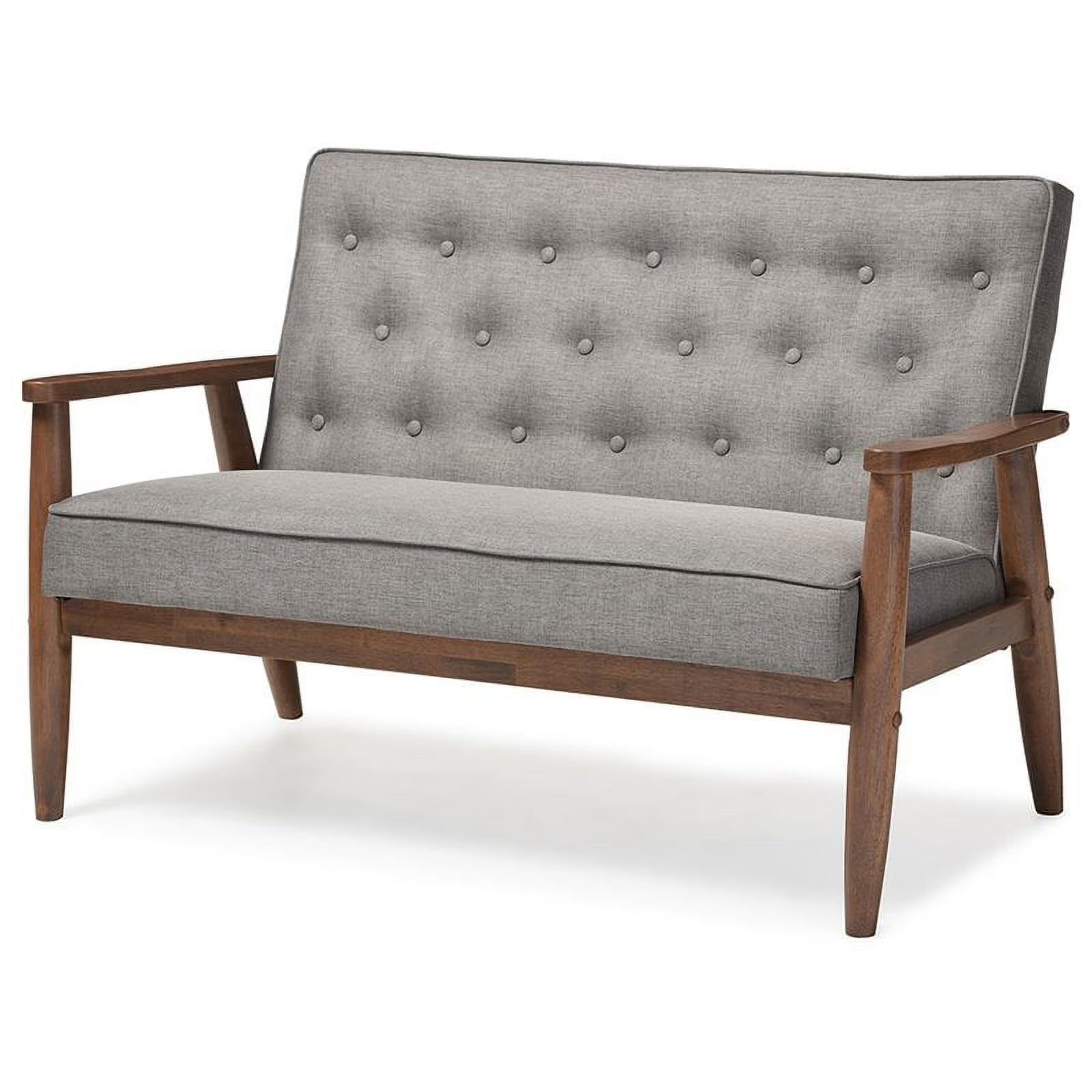 Faux Leather Tufted Loveseat in Gray and Walnut G2875