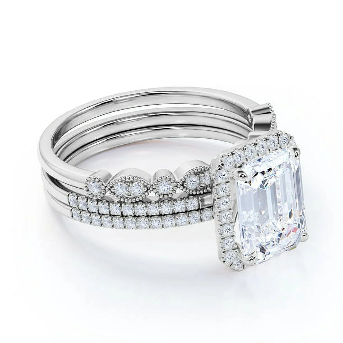 14K White Gold Trio Set Band Ring P904