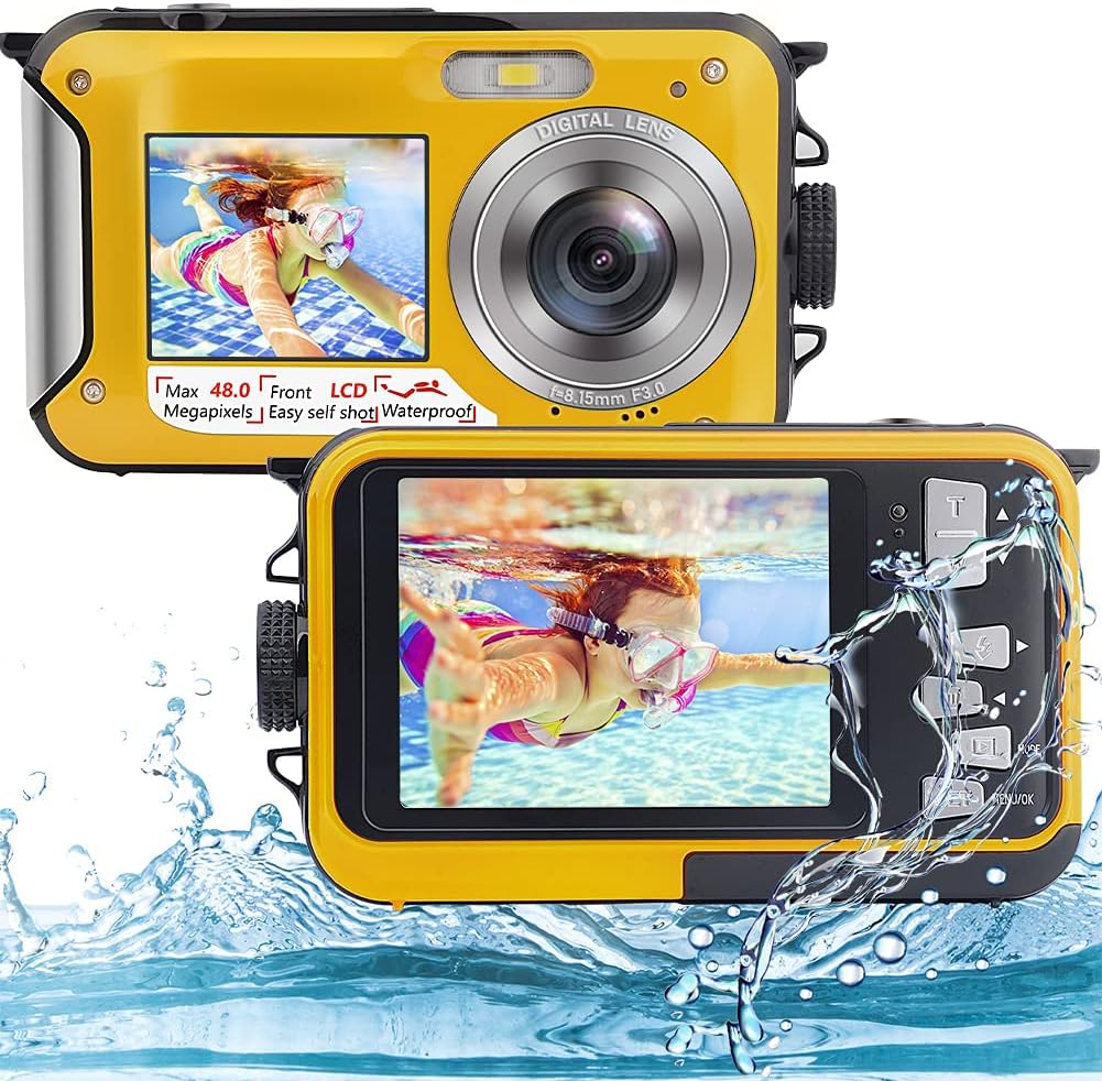 Underwater Camera 2.7K 48MP Waterproof Dual Screen Digital with Self-Timer and 16X Digital Zoom Pack of 2 T75213