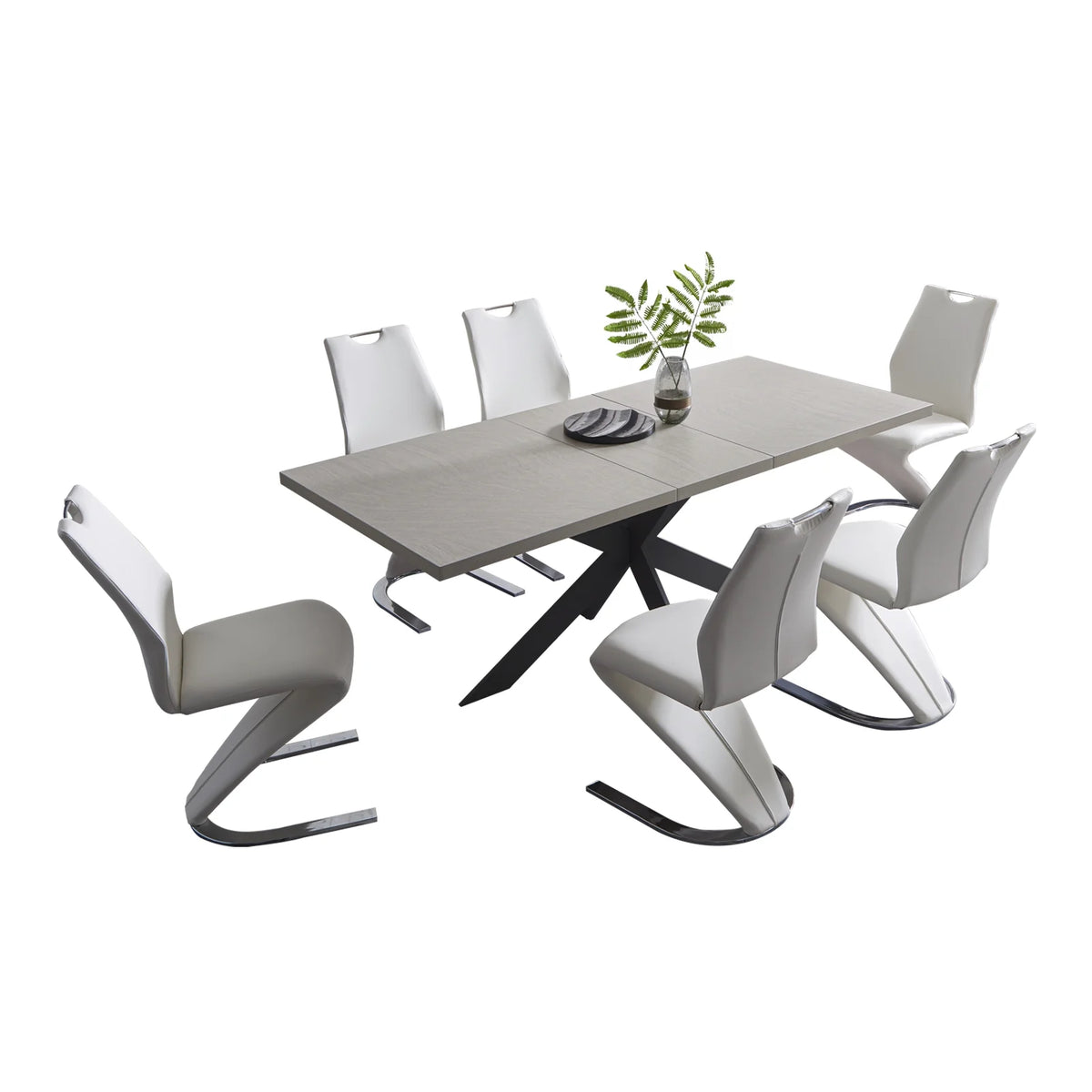 Extendable Rectangular Dining Table with 6 Leather Upholstered Dining Chairs K84959