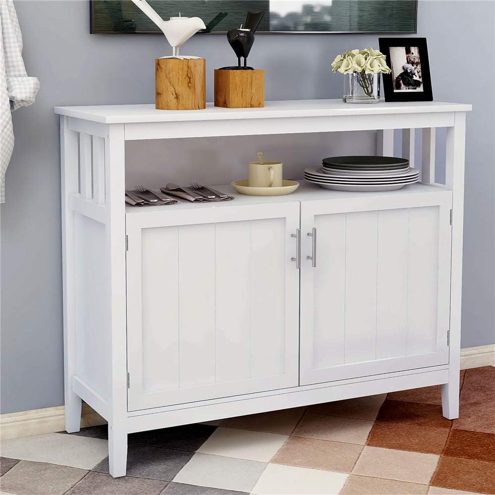 White Small Buffet Sideboard with Double Glass Doors V209