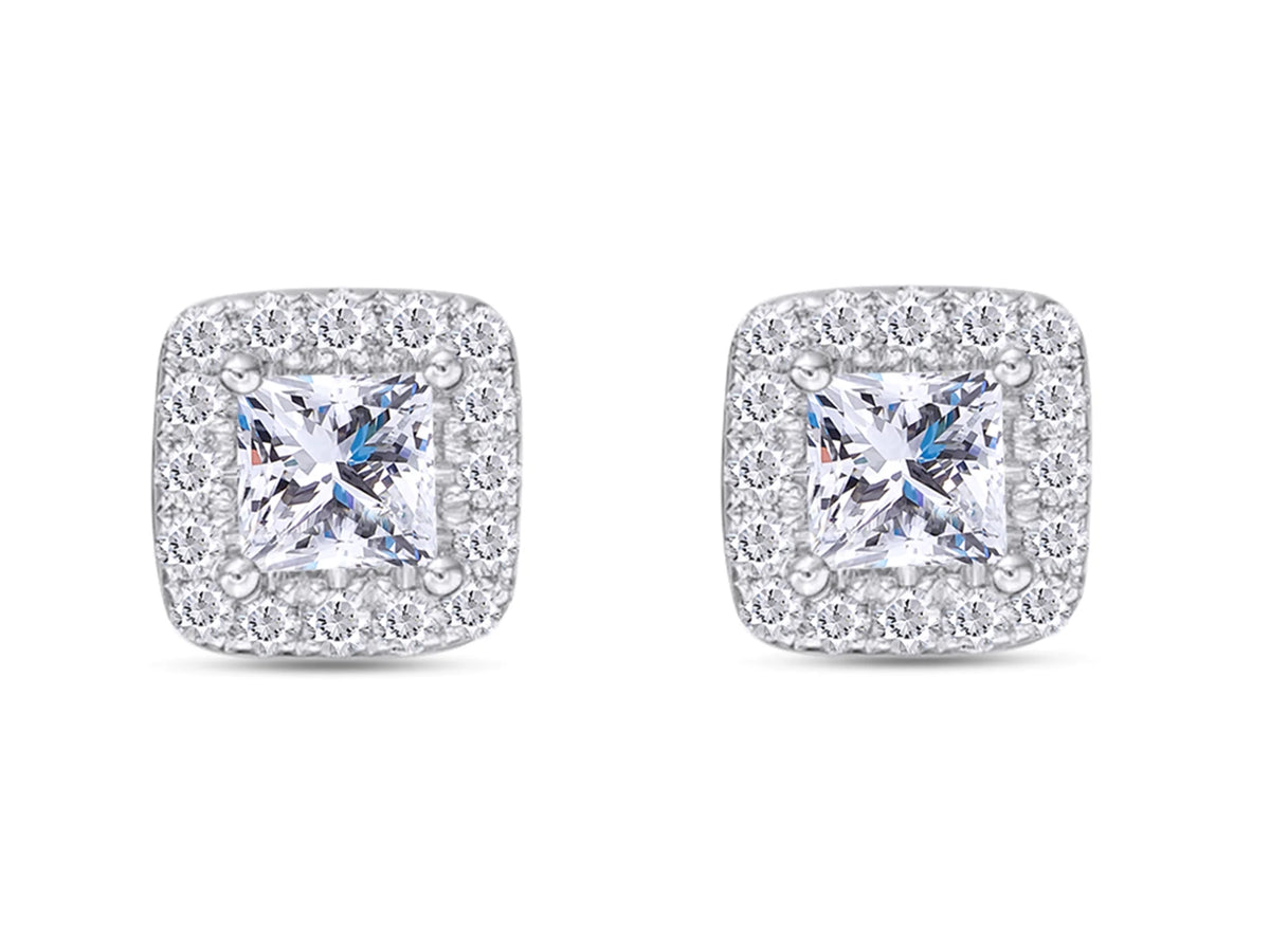 14k Solid White Gold Diamond Stud Earrings M494