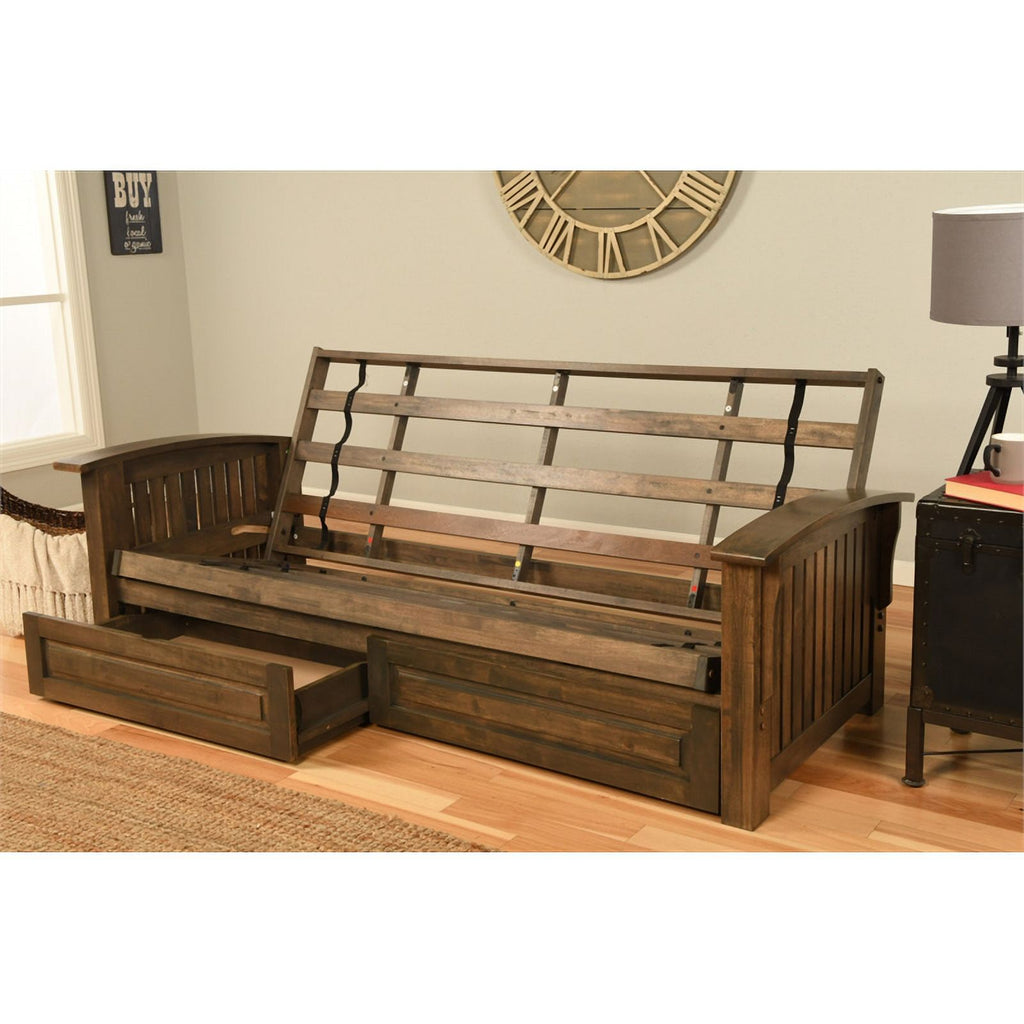 Rustic Walnut Brown Futon with Storage Drawers U2902