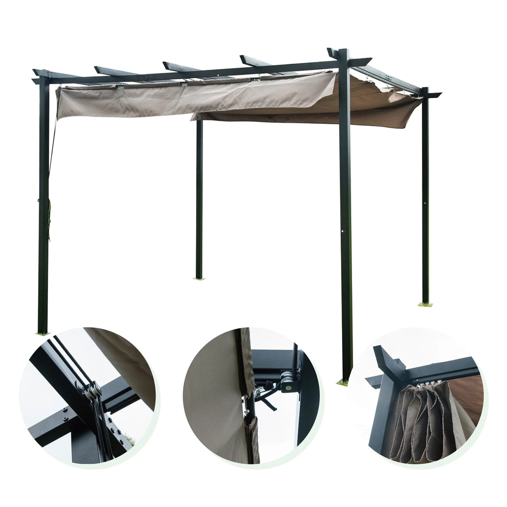 9 x 9 Ft Outdoor Steel Pergola Gazebo with Sun Shades Canopy C450532