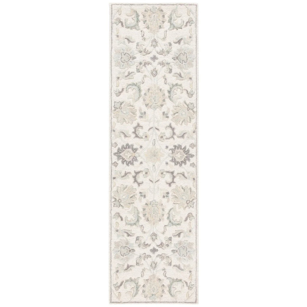 Ivory/Grey Floral Wool Area Rug W689