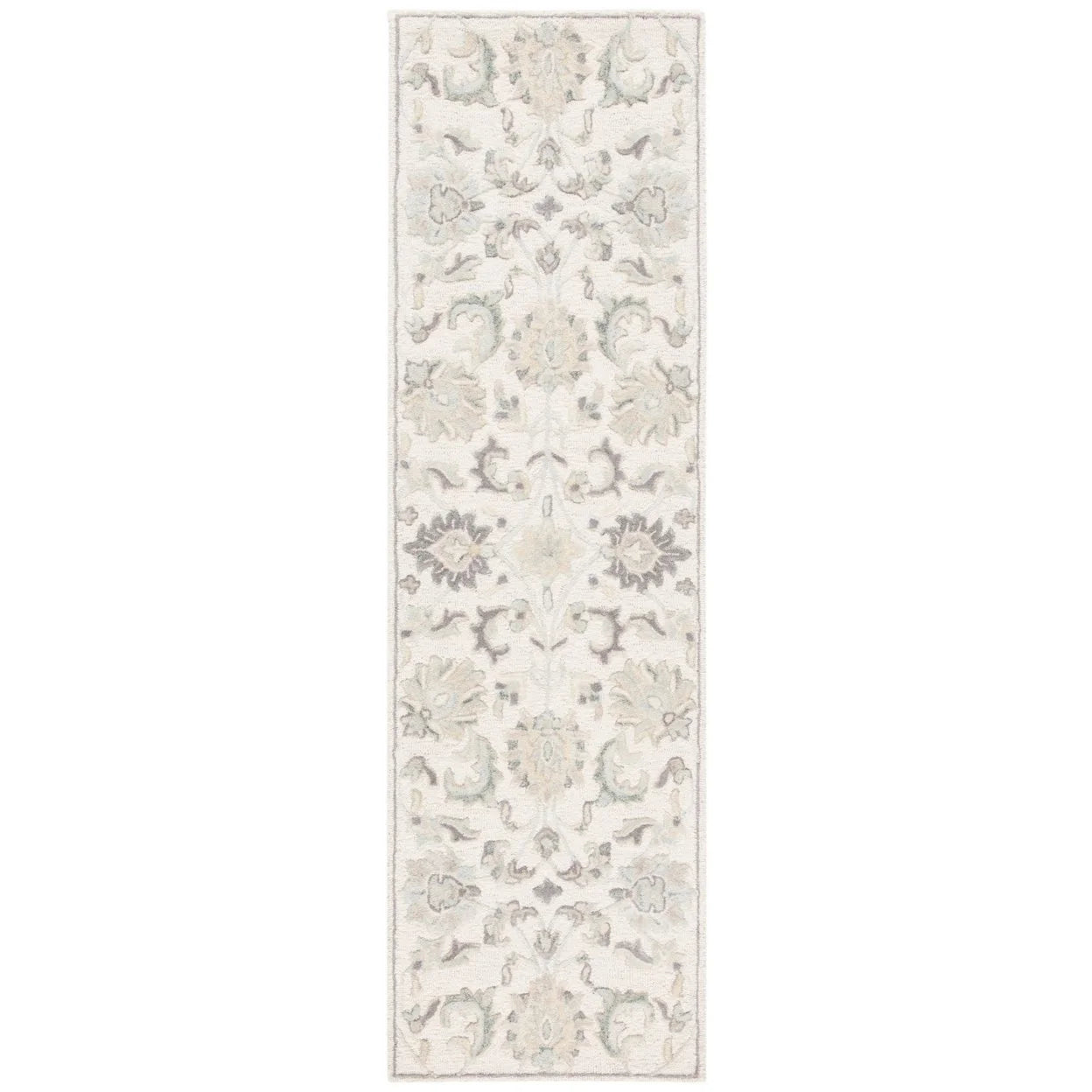 Ivory/Grey Floral Wool Area Rug W689