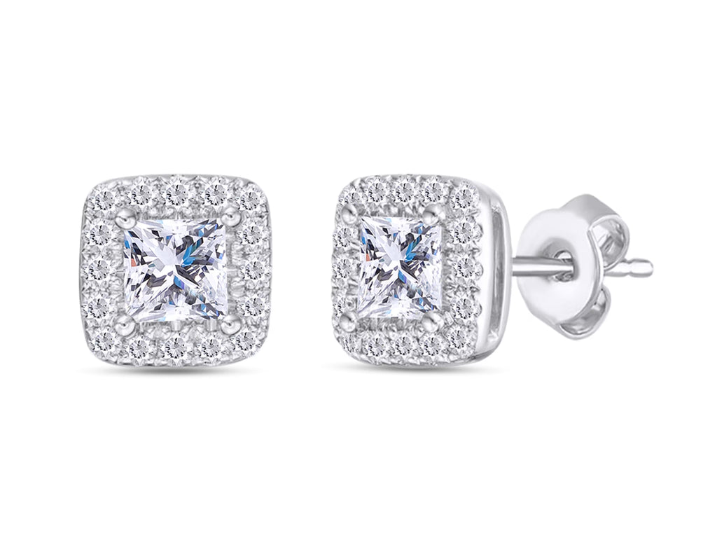 14k Solid White Gold Diamond Stud Earrings M494