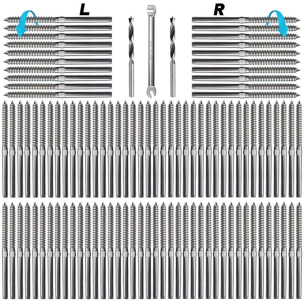 100 Packs T316 Stainless Steel Swage Lag Screws for Cable Railing Hardware U235438