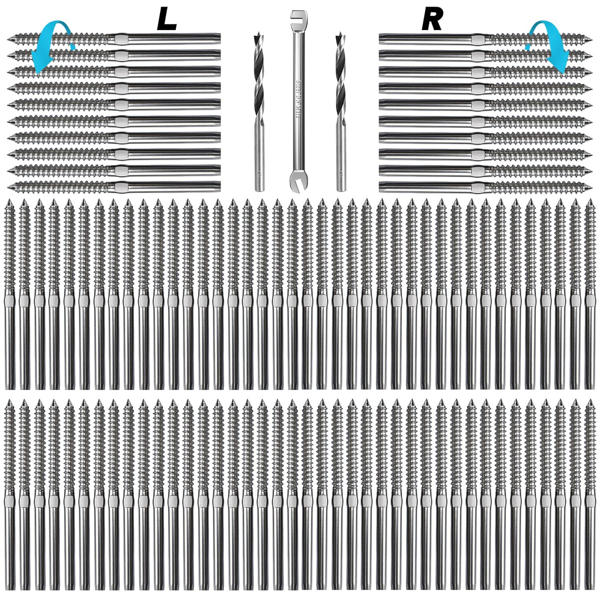 100 Packs T316 Stainless Steel Swage Lag Screws for Cable Railing Hardware U235438