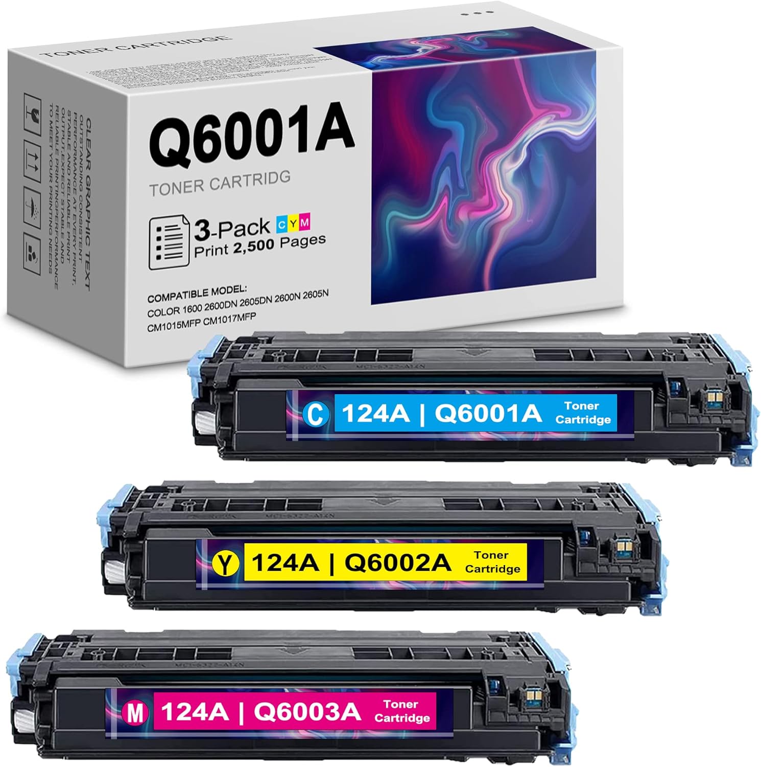 3-Pack Toner Cartridge for HP Color 1600 2600dn 2605dn Printers M45104