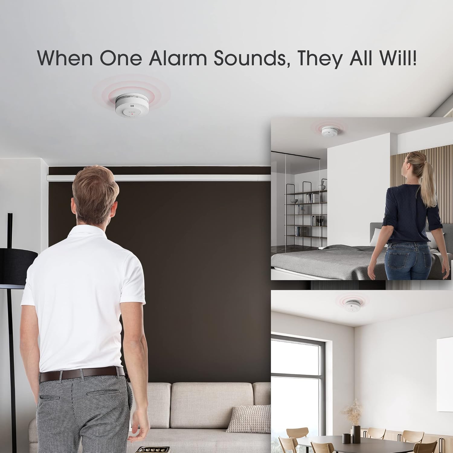 Wireless Interconnected Smoke Detector Fire Alarm, Pack of 6 P412734