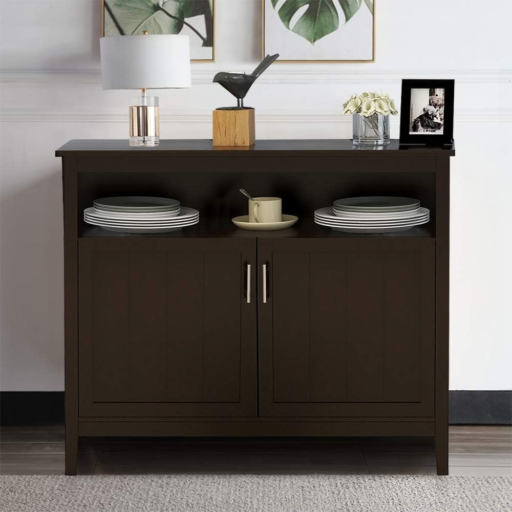 White Small Buffet Sideboard with Double Glass Doors V209