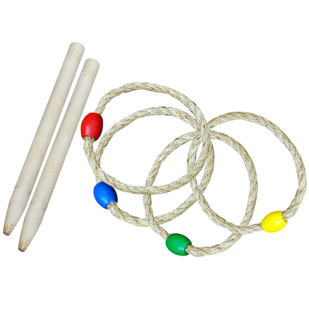 6-piece Ring Throwing Game Set with Natural Twine Solid Wood I393