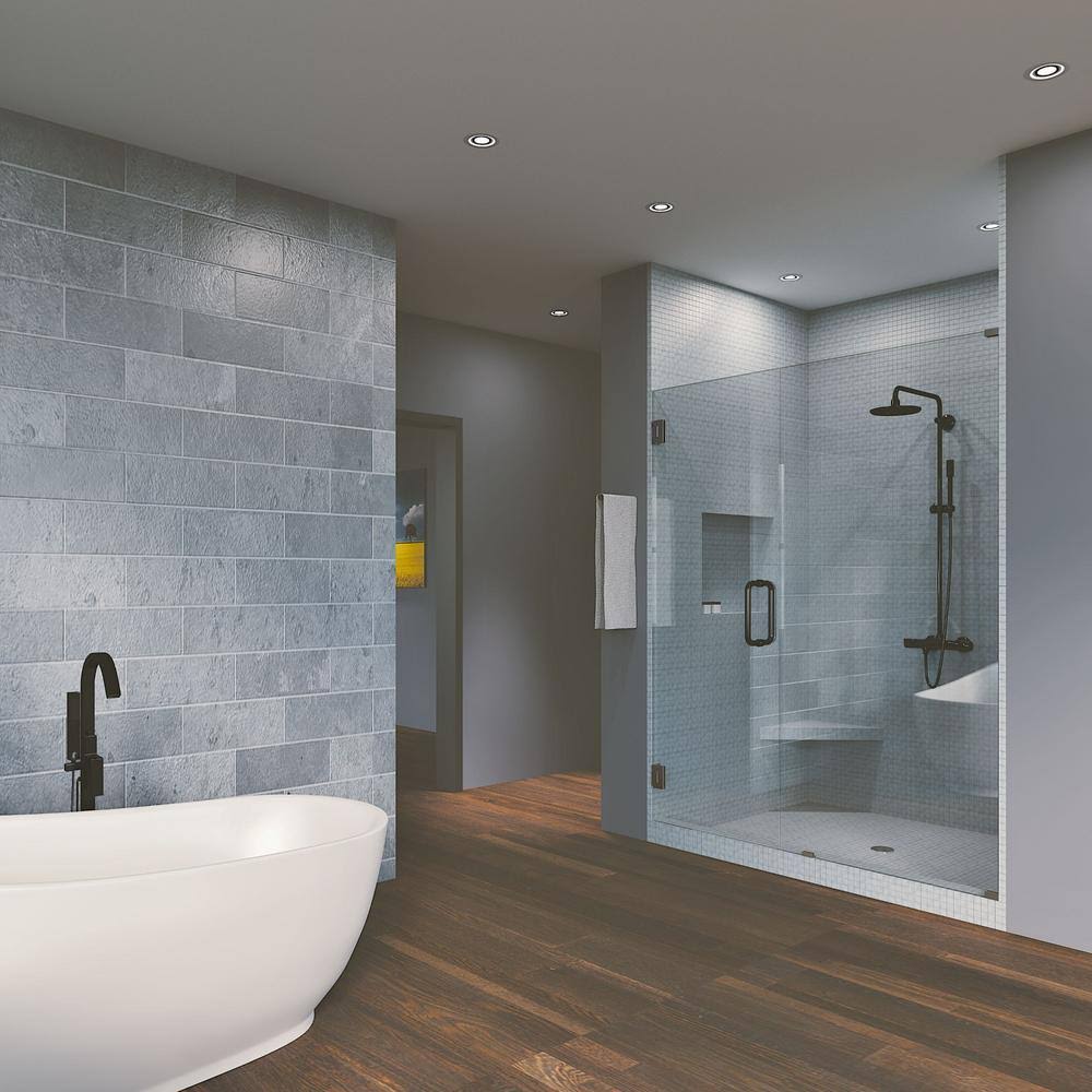 Matte Black Frameless Hinged Shower Door Q659