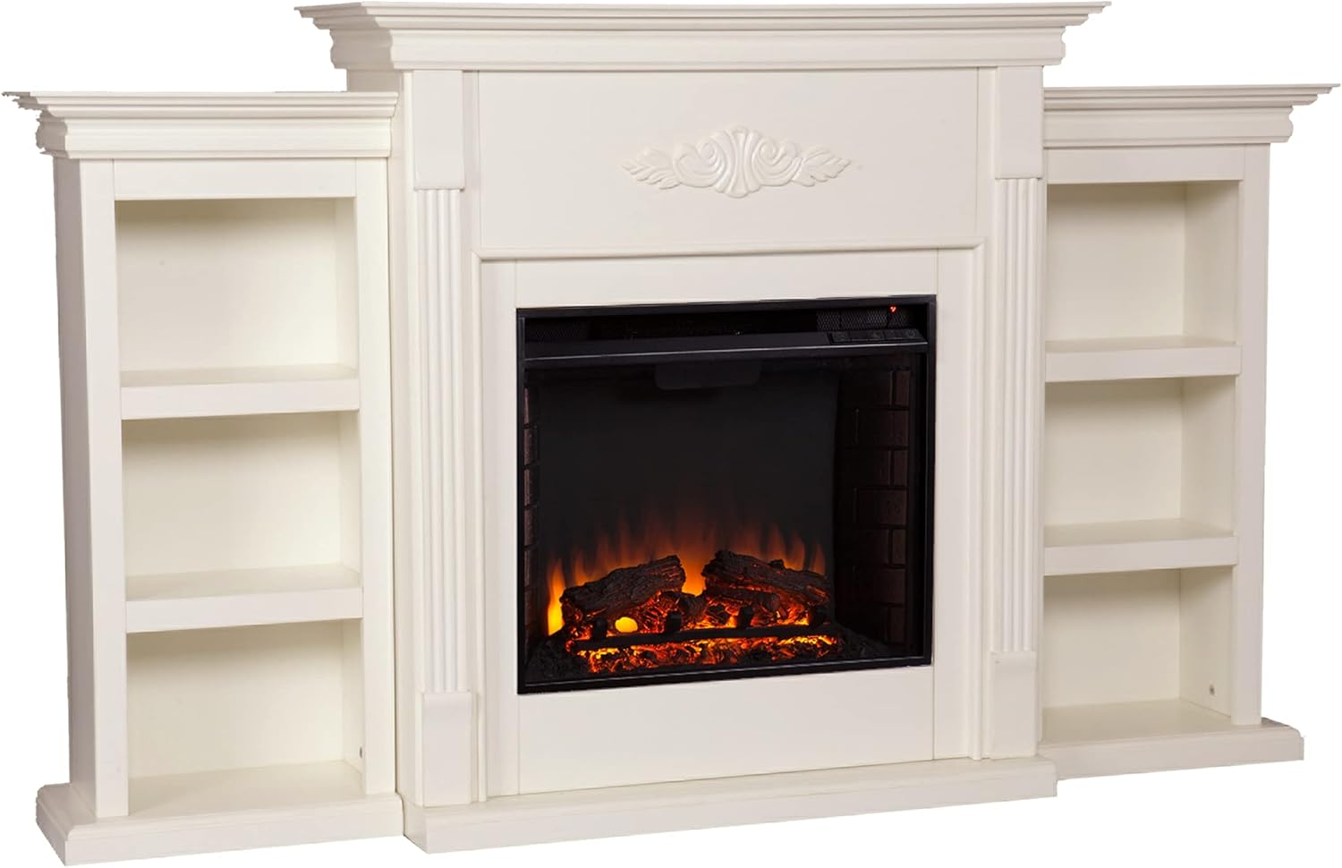 Ivory Electric Bookcase Fireplace P59491