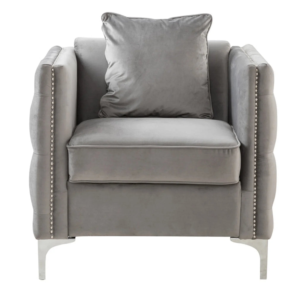 Gray Velvet Chair with 1 Pillow V593