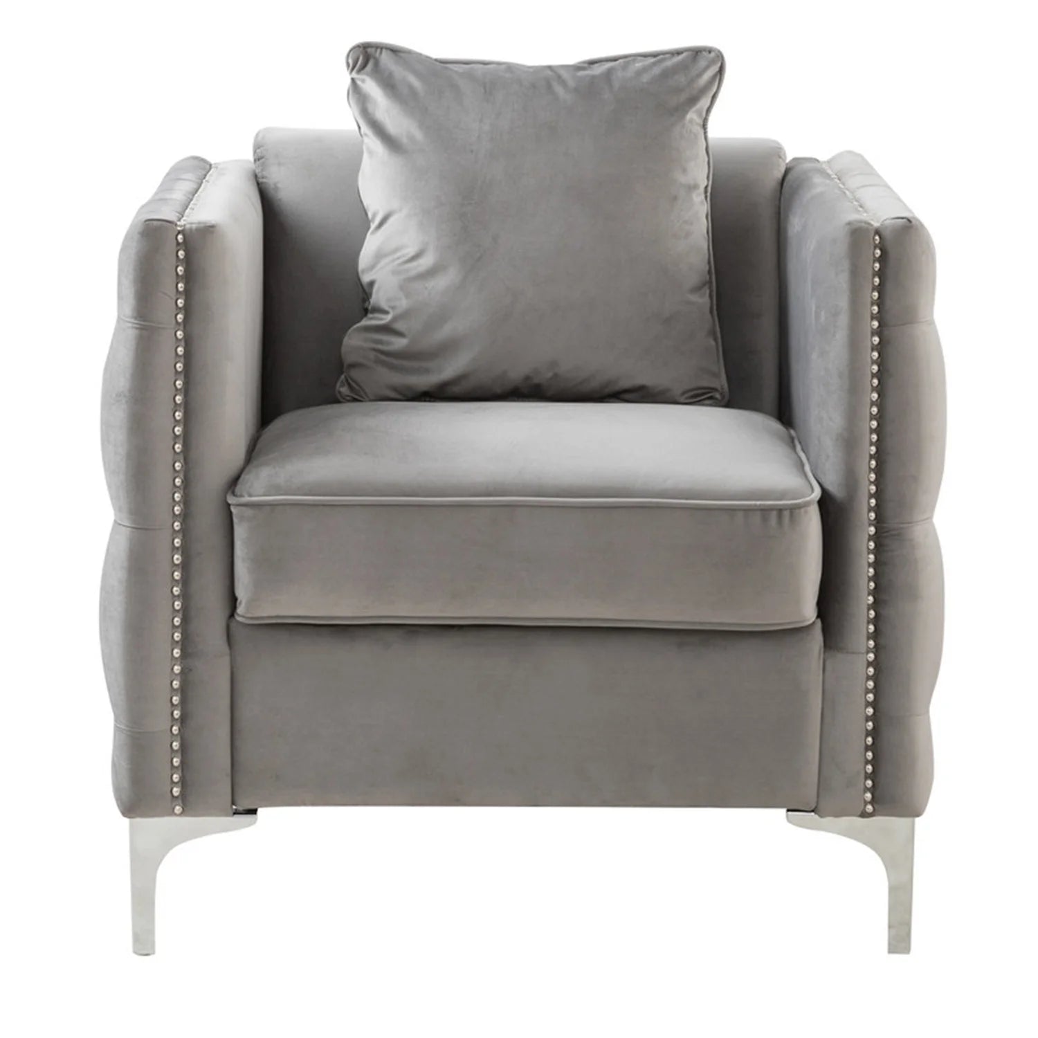 Gray Velvet Chair with 1 Pillow V593