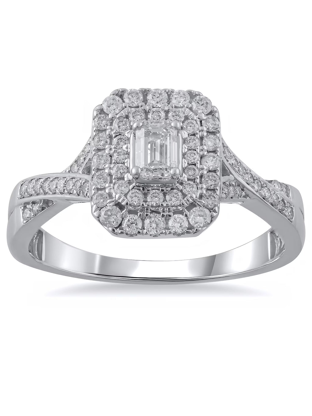 10kt White Gold Emerald Cut Diamond Engagement Ring I423