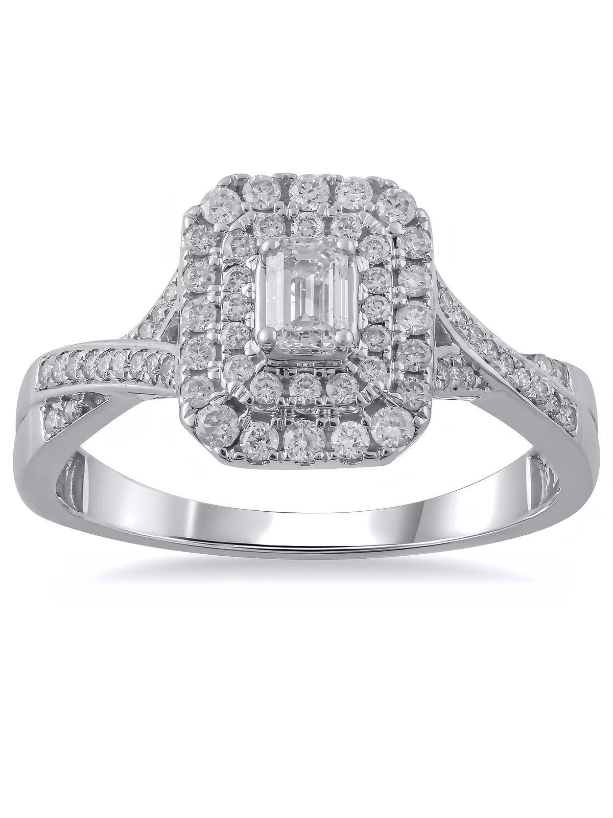 10kt White Gold Emerald Cut Diamond Engagement Ring I423