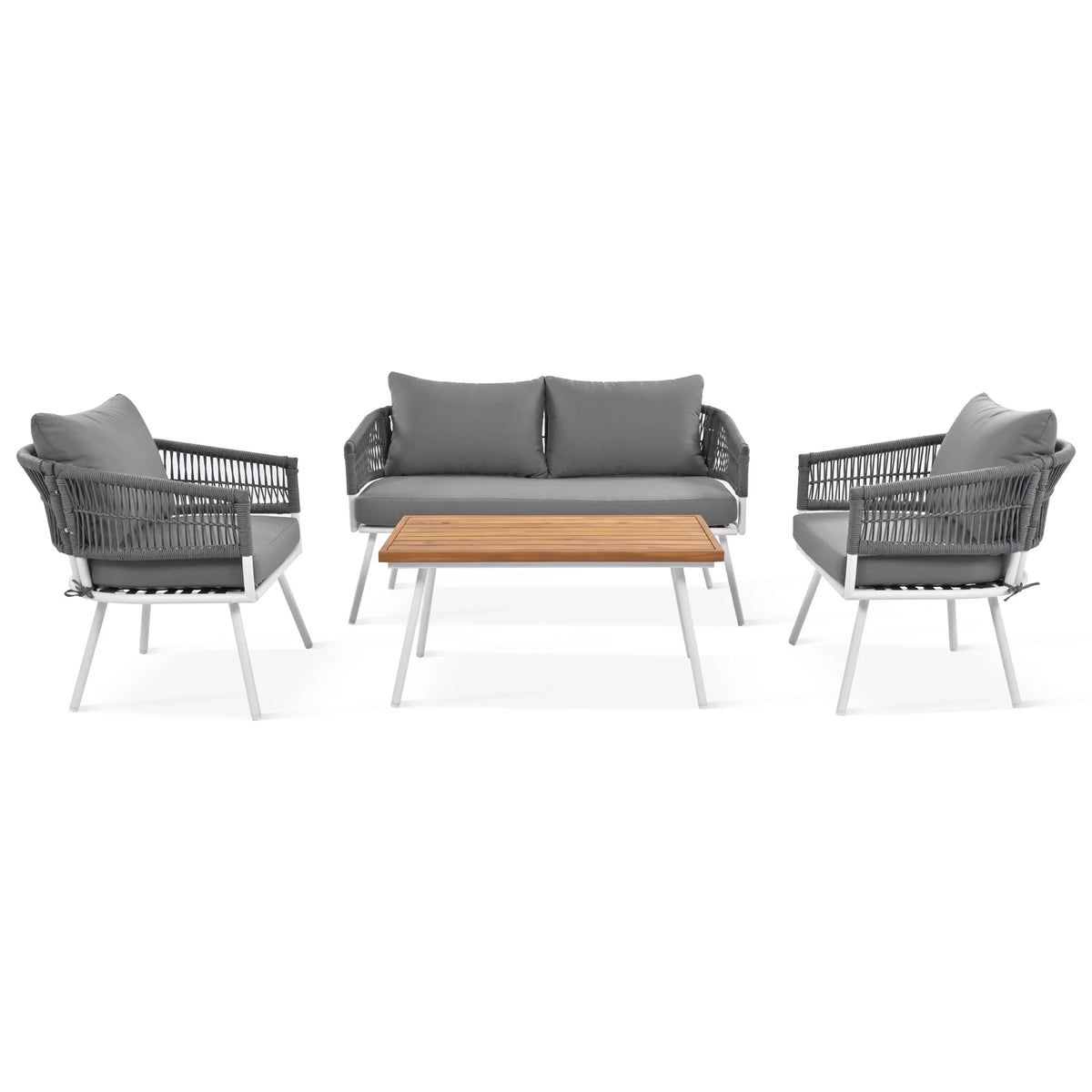 4-Piece Grey Outdoor Patio Furniture Set with Acacia Wood Coffee Table N438