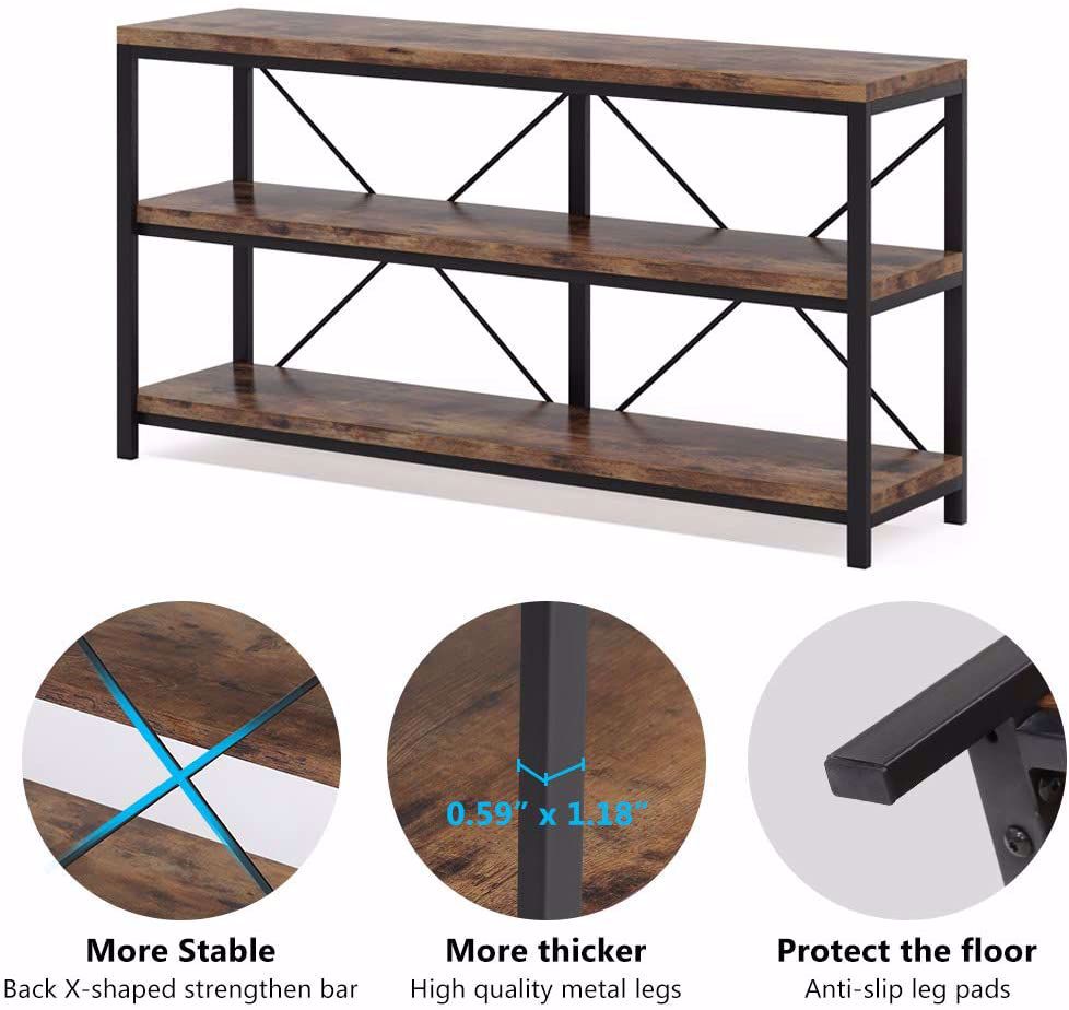 Rustic Industrial 55 Inch Sofa Table with Shelves V1535