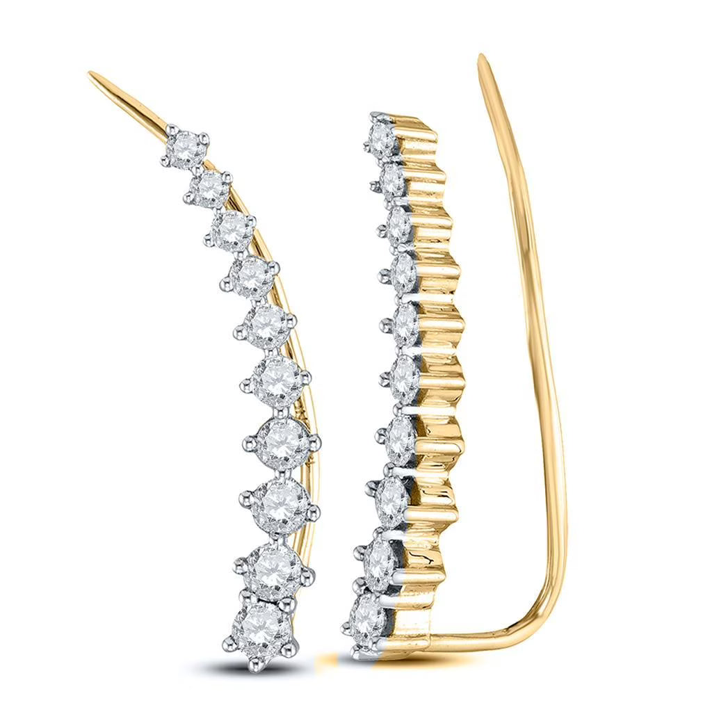 14k Yellow Gold Round Diamond Climber Earrings 3/4 Cttw W175