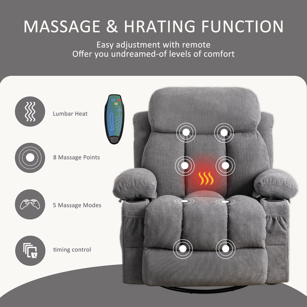 Swinging recliner massage heated sofa with USB and cup holders V37953