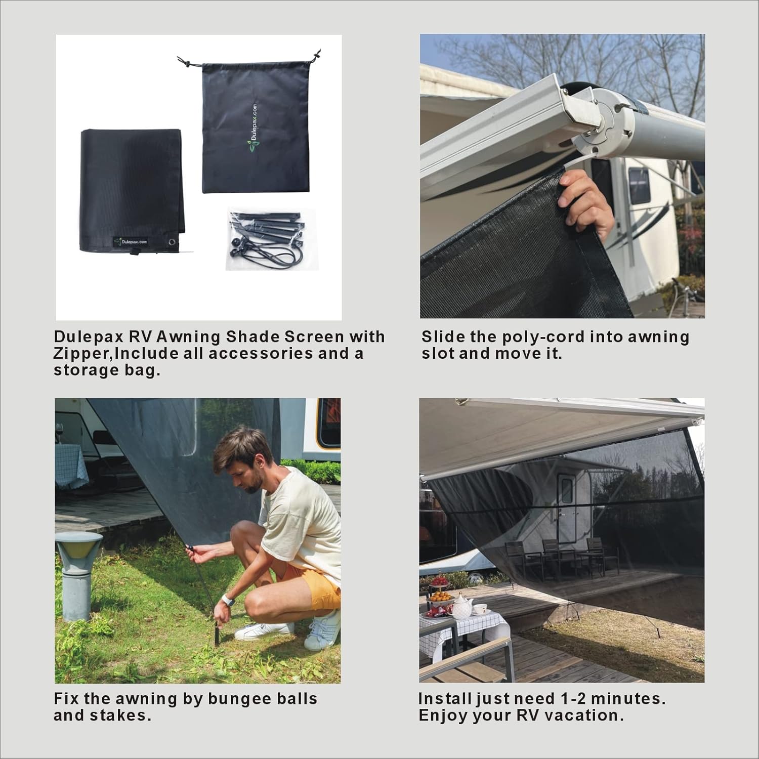 RV Awning Shade Screen with Zipper 8'X17'3'' P9259