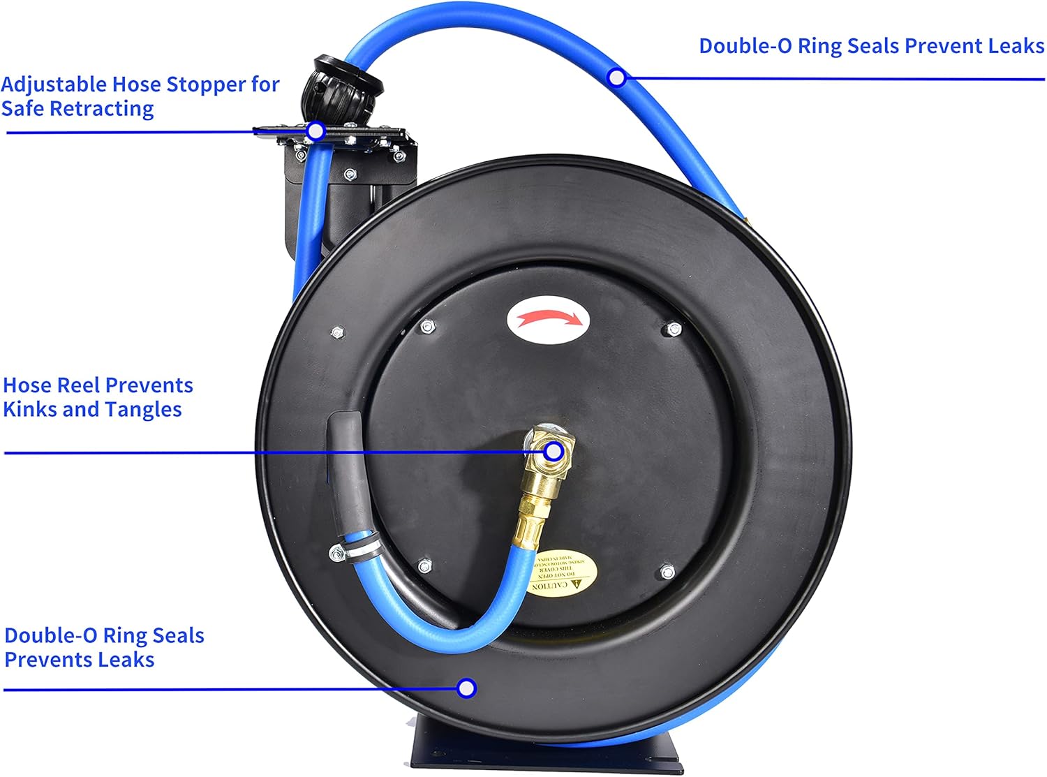 Retractable Air Hose Reel, 1/2" x 50' Ft, Steel, Rubber Hose T649