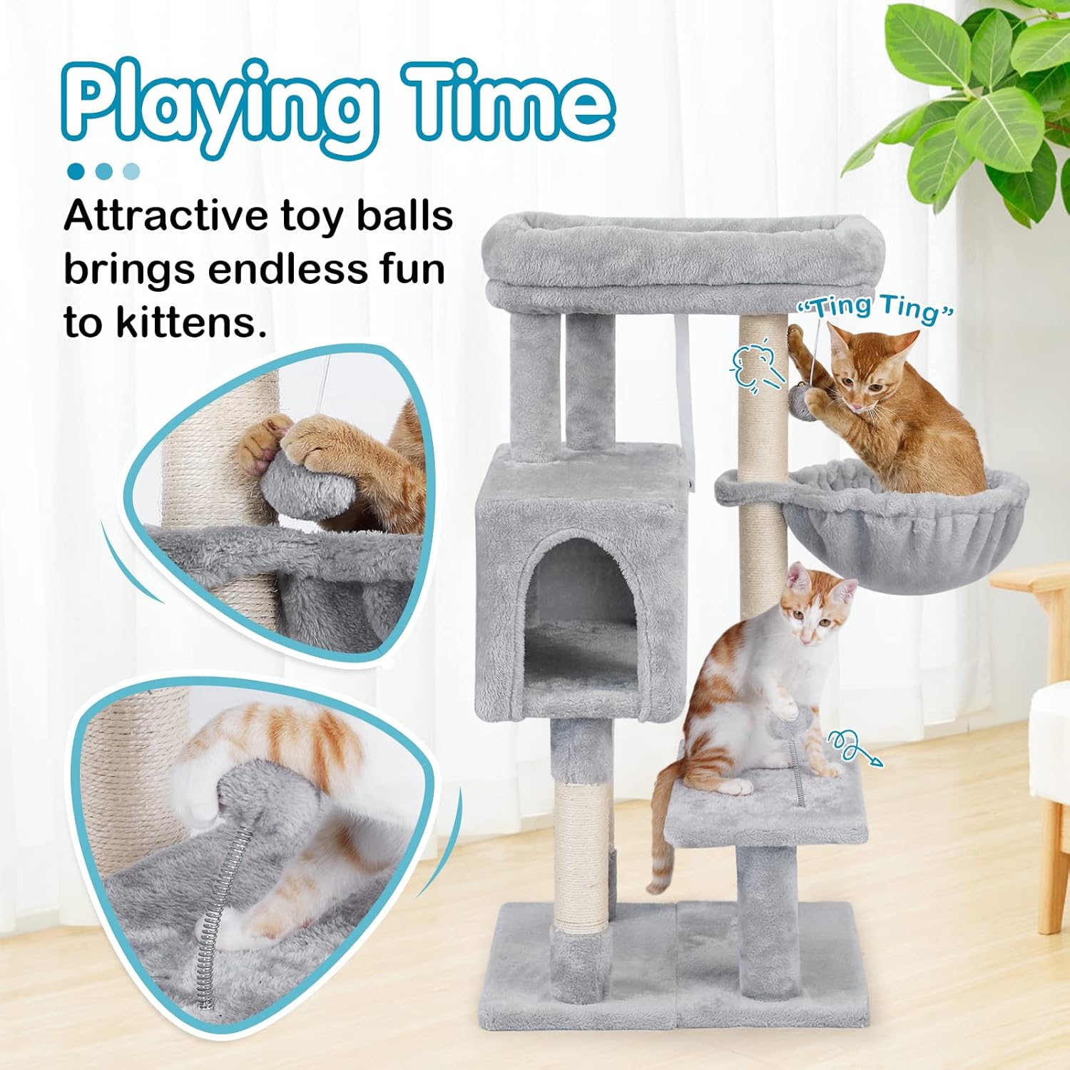 Cat Tree with Adjustable Base, Multi-Level Cat Furniture, Pack of 2 D852