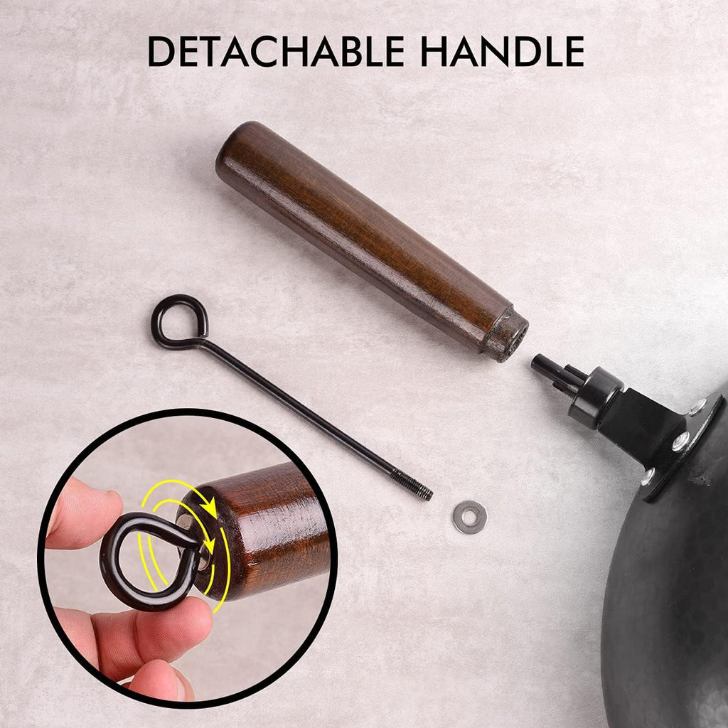 13 Pcs Carbon Steel Wok with Wooden Lid & Handle U190324