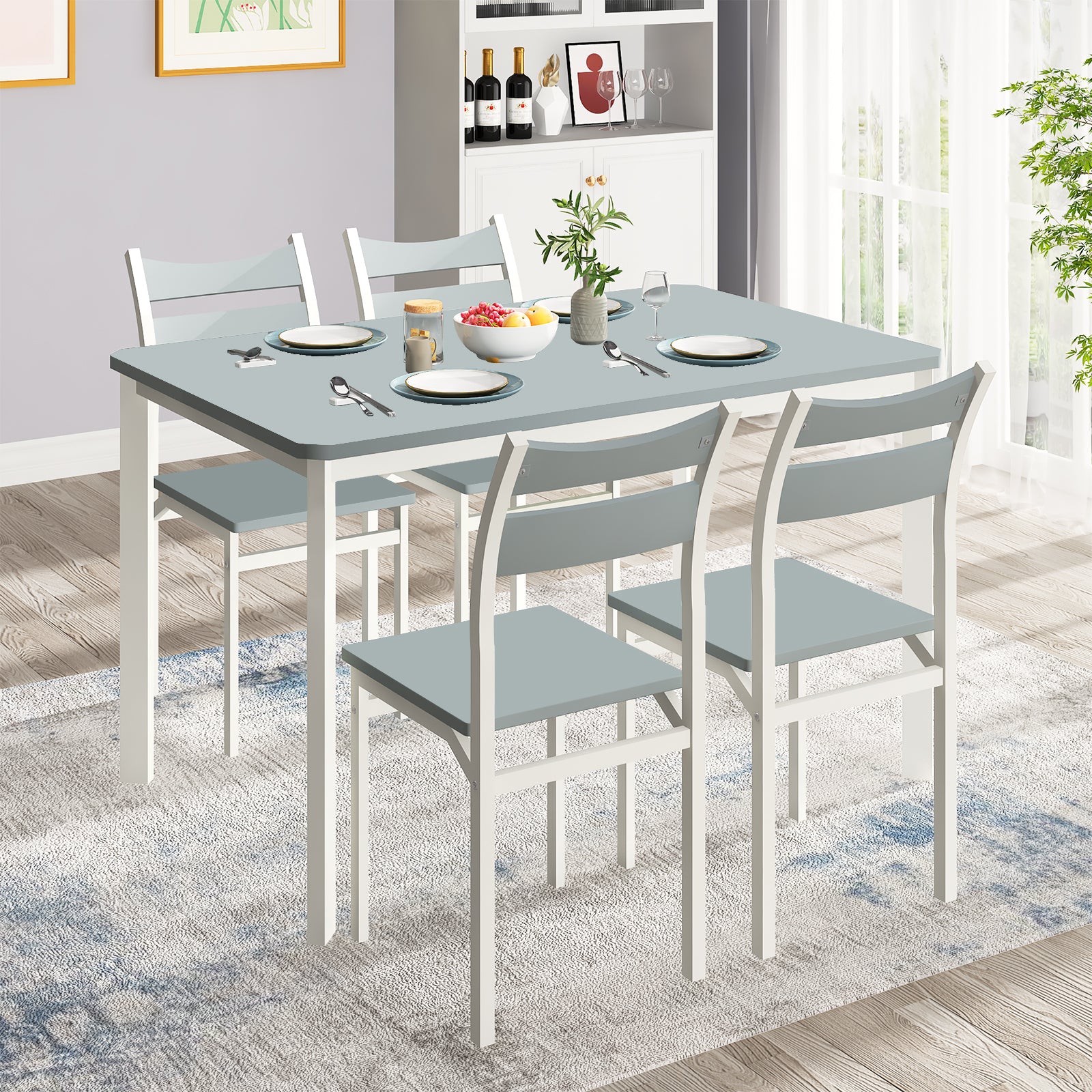43.3 inch Gray Dining Table and Chair Set with 4 Chairs M852