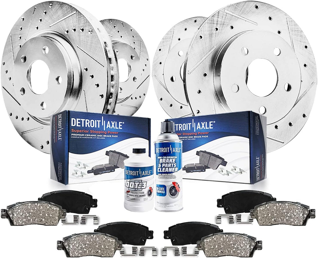 Front & Rear Drilled Slotted Rotors + Brake Pads 10pc Set I2515